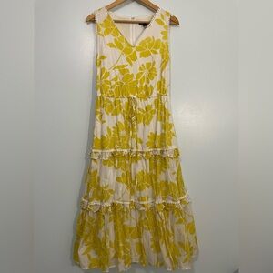 Roz & Ali Yellow Floral Tiered Midi Dress Size 8